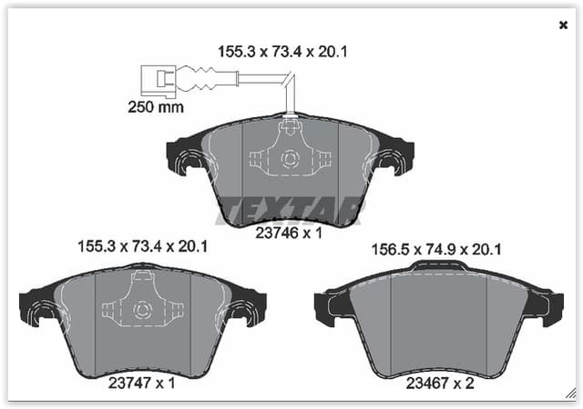 TEXTAR ÖN BALATA FİŞLİ TRANSPORTER T5 16 JANT YM KALIN 03 > OEM: 7H0698151-7H0698151B - TEXTAR 2374602 kodlu oto yedek parça