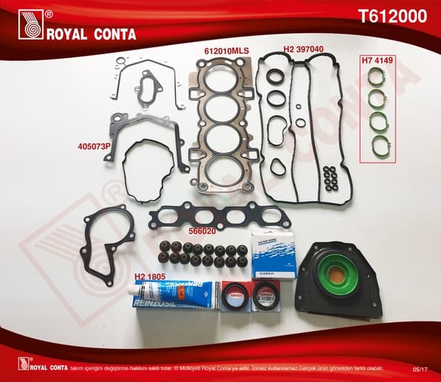 ROYAL MOTOR TAKIM CONTA REINZ KEÇELİ S LASTİKLİ FIESTA VI 1.4 16V 97HP 10/08 OEM: 8A6G6008AA - ROYAL T612000 kodlu oto yedek parça