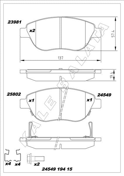 KALE-BALATA ÖN BALATA CORSA D BÜYÜK TİP 1.3 CDTI 07/06 > FIAT 500L 12> 0.9T 1.4 1.3D MTJ 1.6D MTJ OEM: 93189816-77366534-77366481 - KALE 24549 194 15 MSH KD13 kodlu oto yedek parça