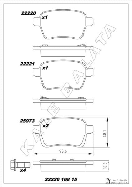 KALE-BALATA ÖN FREN BALATASI ADAM 14 CORSA E 14 15 İNÇ JANT OEM: 39122150-95517029-1605281 - KALE 22220 168 15 MSH KD13 kodlu oto yedek parça