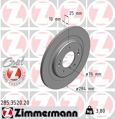 ZIMMERMANN ARKA FREN AYNASI HYUNDAI İ40 12 284x10x5DxDOLU 0986479A13 584113Z100 OEM: 584113Z100 - ZIMMERMANN 285.3520.20 kodlu oto yedek parça