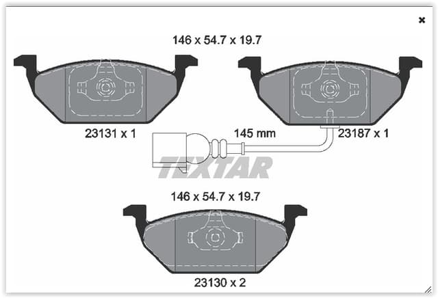 TEXTAR ÖN BALATA FİŞLİ KÜÇÜK GOLF4-GOLF5-JETTA-BORA-POLO-A3-LEON 97 > OEM: 1J0698151G-1K0698151F-6R0698151A - TEXTAR 2313101 kodlu oto yedek parça