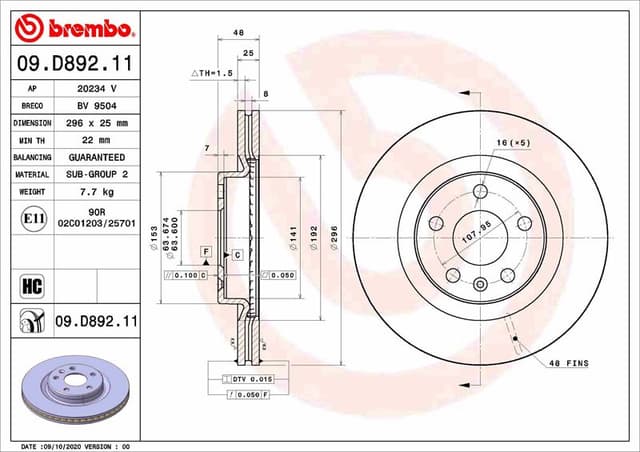 BREMBO ÖN FREN DISK VOLVO XC40 536 2017/10 OEM: 31471414-32300121 - BREMBO 09D89211 kodlu oto yedek parça