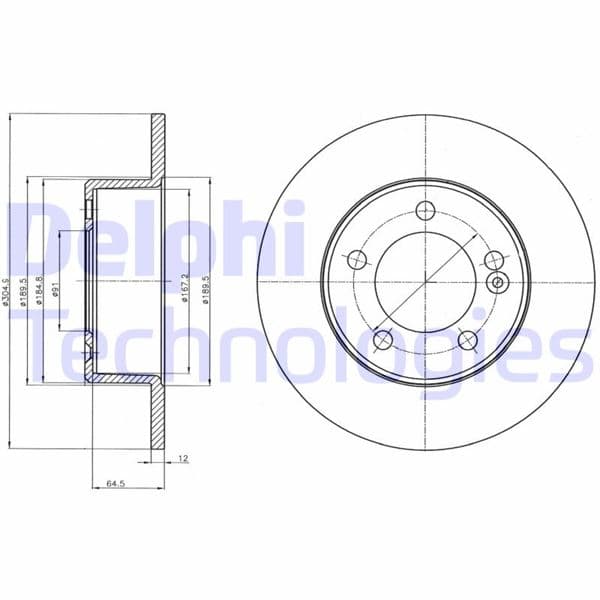 DELPHI ARKA FREN AYNASI RENAULT MASTER III 10 OPEL MOVANO B 13 2.3dCi 305x12x71.5 5 DELİK TEK TEKER OEM: 432064087R-4421080-93168847 - DELPHI BG4321 kodlu oto yedek parça