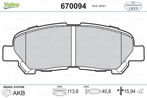 VALEO ARKA BALATA TOYOTA HIGHLANDER 13 446648120 OEM: 446648120 - VALEO 670094 kodlu oto yedek parça