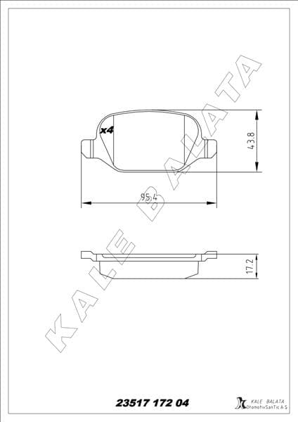 KALE-BALATA ARKA FREN BALATASI ALFA ROMEO MITO 09 FIAT LINEA 09 1.3JTD 1.4TJET 1.6JTD FİŞSİZ OEM: 71770108-77365752-77365858 - KALE 23517 172 04 ANS KD13 kodlu oto yedek parça