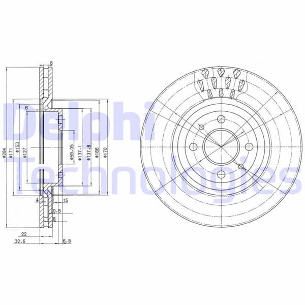 DELPHI ON FREN DISKI FIAT TIPO 91 95 PUNTO 99 12 COUPE 96 00 ALFA ROMEO 146 95 01 145 95 01 LANCIA DELTA II 93 99 DEDRA 91 99 OEM: 46403958-46427947-46427949 - DELPHI BG2617 kodlu oto yedek parça