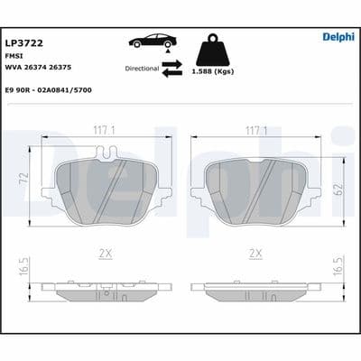 DELPHI FREN BALATASI ARKA MERCEDES W206 S206 C254 W223 V223 OEM: A0004209305 - DELPHI LP3722 kodlu oto yedek parça