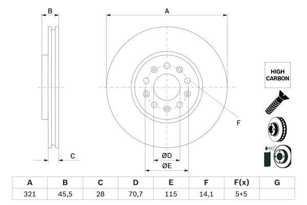 BOSCH ÖN FREN AYNASI INSIGNIA B 2017 17 İNÇ 321x28x5DL HAVALI OEM: YR00073180-13517853-13521005 - BOSCH 0986479F03 kodlu oto yedek parça