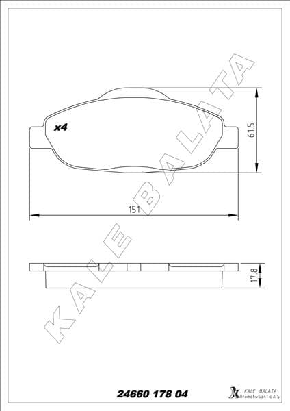 KALE-BALATA ÖN BALATA P308 1.4 1.6 HDİ 2.0 HDİ 07 P308 SW 07 P308 CC 1.6 HDİ 09 P3008 13 1.6 HDI-VTI OEM: 1647862780-4254.26-1609253080 - KALE 24660 178 04 ANS KD13 kodlu oto yedek parça