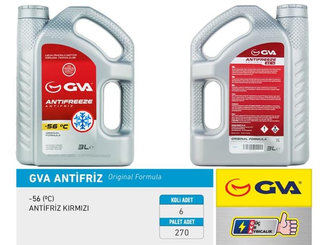 GVA ANTİFRİZ 3 LT -56 C KIRMIZI LONG LİFE Koli 6 Ad ORGANIK  - GVA 9930133 kodlu oto yedek parça