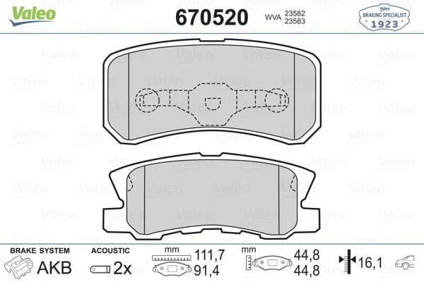 VALEO ARKA BALATA P4008 12 C4 1.6HDİ 12 PAJERO II 01-07 10 AXS 10 OUTLANDER 07 12 GRANDIS 07 OEM: MR510544-MZ690346-4254.48-WVA23582 - VALEO 670520 kodlu oto yedek parça