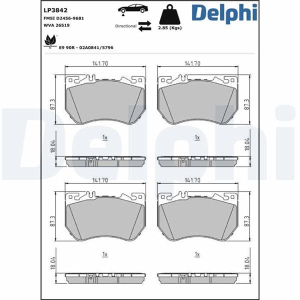 DELPHI FREN BALATASI ON MERCEDES W206 S206 C236 A236 W214 S214 C254 X254 SPOR TIP OEM: A0004200404 - DELPHI LP3842 kodlu oto yedek parça