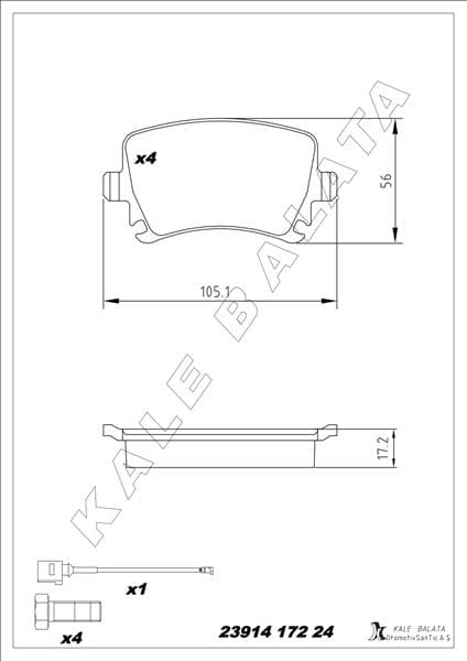 KALE-BALATA ARKA BALATA PASSAT-CC-CADDY-GOLF5-GOLF6-JETTA-A3-A6-LEON-OCTAVIA-SUPERB 04 GDB1622 OEM: 3C0698451D-1K0698451G-4F0698451D - KALE 23914 172 24 ANS KD13 kodlu oto yedek parça
