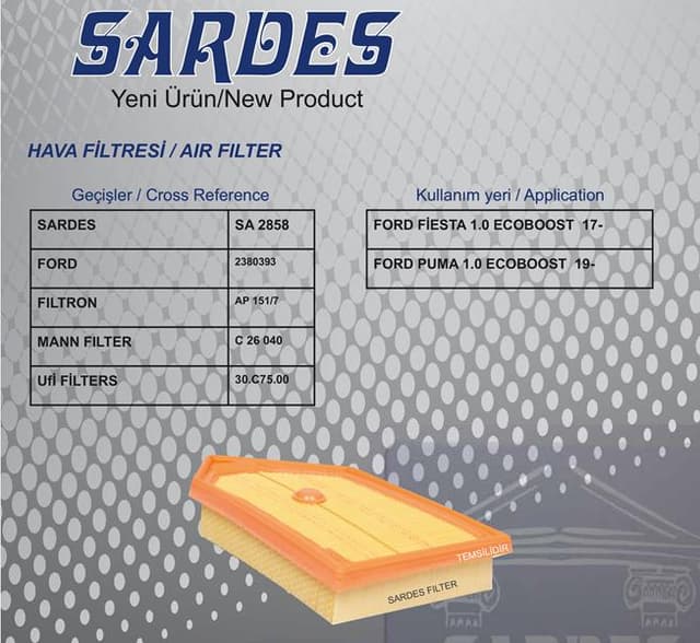 SARDES HAVA FİLTRESİ FORD FIESTA VII-PUMA 1.0L 20 L1B1-9601-AB-2380393 OEM: L1B1-9601-AB-2380393 - SARDES SA2858 kodlu oto yedek parça