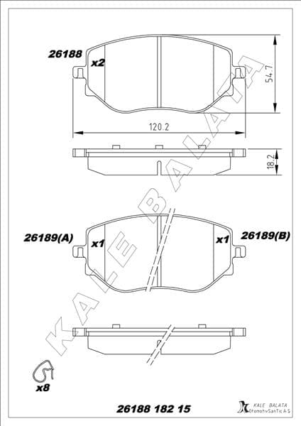KALE-BALATA ON FREN BALATASI CLIO V 19> TALIANT 21> MICRA V 18> 1.0 SCE 1.0 TCE 1.5 BLUE DCI OEM: 410608885R-D106000Q1J - KALE 26188 182 15 MSH KD13 kodlu oto yedek parça