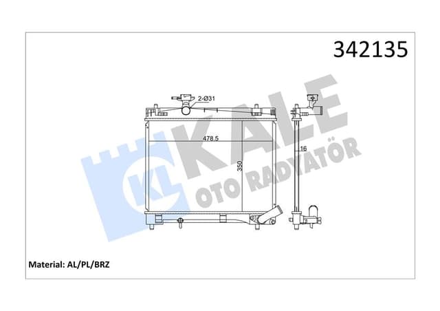 KALE-RADYATOR RADYATÖR TOYOTA VERSO S-YARİS AL-PL-BRZ OEM: 164000Y060-1640047090-1640047100 - KALE 342135 kodlu oto yedek parça