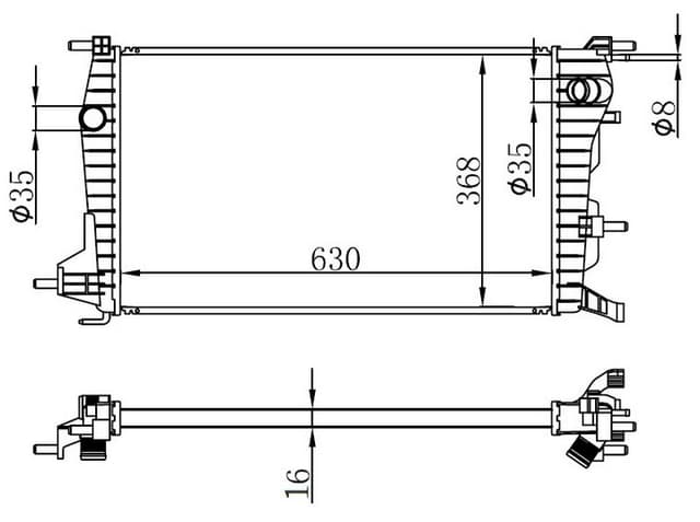 ORIS RADYATÖR BRAZİNG FLUENCE 1.5 DCİ MEK 630x368x16 OEM: 214100068R-8671095333 - ORIS BRN063016 kodlu oto yedek parça