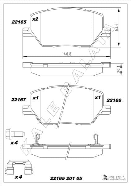KALE-BALATA ÖN FREN BALATASI FIAT 500X 14 JEEP RENEGADE 14 COMPASS 20 1.3D MTJ 1.3TB 1.4 1.6D MTJ 1.6E-TORQ 2.0D MTJ OEM: 77367214-77367936-77368577 - KALE 22165 201 05 MSH KD13 kodlu oto yedek parça