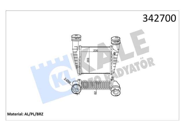 KALE-RADYATOR TURBO RADYATÖRÜ INTERCOOLER PASSAT-SUPERB AL/PL/BRZ 230x203x62 OEM: 8D0145805C-3B0145805D-8D0145806 - KALE 342700 kodlu oto yedek parça