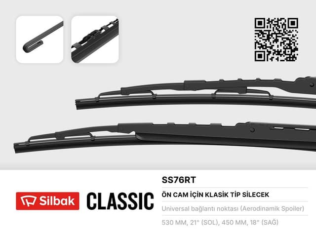 SILBAK SİLECEK SÜPÜRGESİ 530/450mm RÜZGARLIKLI MICRA POLO III 95-01  - SILBAK SS76RT kodlu oto yedek parça