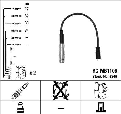 NGK ATESLEME KABLOSU SETI MERCEDES M266 W169 W245 OEM: A2661500118-A2661500718 - NGK 6349 kodlu oto yedek parça
