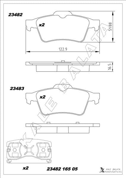 KALE-BALATA ARKA BALATA LGN II 01 MGN II-LATITUDE-VECTRA C 03 FOCUS II 05 CONNEC 06 CMAX06 PRIMERA 02 GDB1469 OEM: 7701206609-1605196-2T142M008A1A - KALE 23482 165 05 ANS KD13 kodlu oto yedek parça