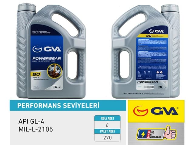 GVA ŞANZIMAN YAĞI 80W API GL-4 3 LT OEM: 80W - GVA 9920810 kodlu oto yedek parça