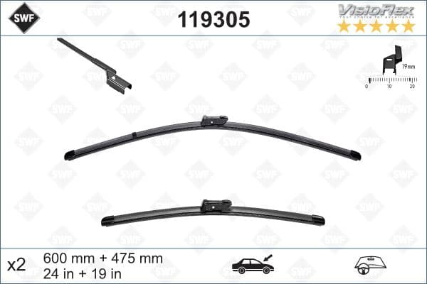 VALEO SİLECEK SÜPÜRGESİ ÖN ÜSTTEN BASMALI GOLF5-GOLF6-JETTA-PASSAT-CADDY-YETI 600 x 475 mm OEM: 1Q1998002-3C1998002-5K1955425 - VALEO 119305 kodlu oto yedek parça