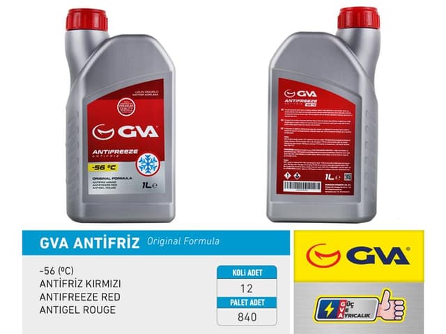 GVA ANTİFRİZ 1 LT -56 C KIRMIZI LONG LİFE Koli 12 Ad ORGANIK  - GVA 9930131 kodlu oto yedek parça