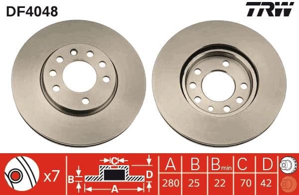 TRW ÖN FREN AYNASI ASTRA H 04 COMBO C 03 MERIVA B 10 ZAFIRA B 05 280x25x5DL HAVALI 95526655 OEM: 569060-569066-90539466-93197592 - TRW DF4048 kodlu oto yedek parça