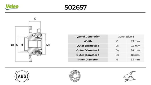 VALEO ARKA TEKER RULMANI MONDEO IV 07 14 KUGA I 08 12 OEM: 6G912C299FAH-6G912C299FAG-1769848 - VALEO 502657 kodlu oto yedek parça