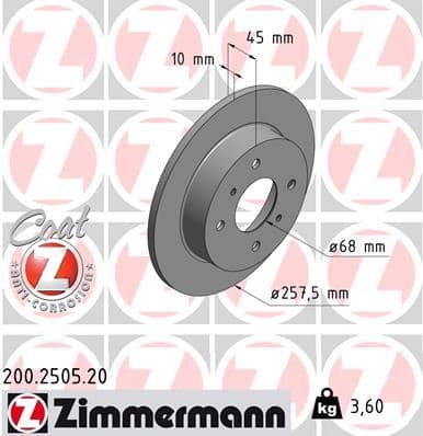 ZIMMERMANN ARKA FREN AYNASI DUZ PRIMERA P10 P11 96 02 ALMERA II 00 1.5 258x10x4DL 4320699J01 OEM: 4320699J01 - ZIMMERMANN 200.2505.20 kodlu oto yedek parça