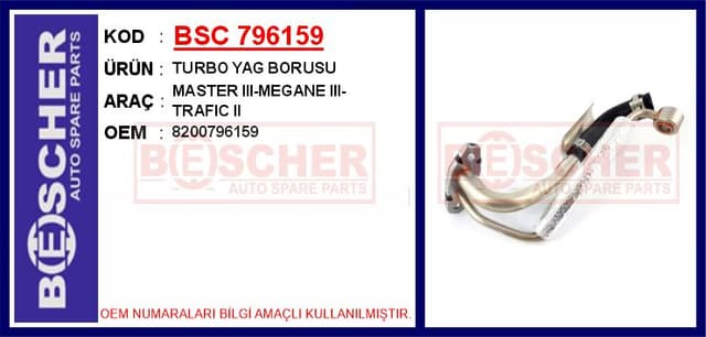 BESCHER TURBO YAG BORUSU MASTER III-MEGANE III-TRAFIC II OEM: 8200796159 - BSC 796159 kodlu oto yedek parça