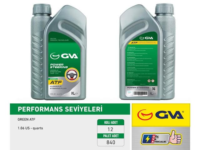 GVA HİDROLİK DİREKSİYON YAĞI ATF YEŞİL 1 LT OEM: 81221468879-81229407549 - GVA 9920620 kodlu oto yedek parça