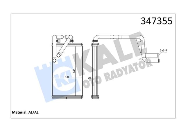 KALE KALORİFER RADYATÖRÜ MITSUBISHI ASX 1.6L 4A92 GA1W 4x2 10- / OUTLANDER 2.0L 4B11 CW4W turbo 4x4 07-1 2 / LANCER 1.6L 4A92 CY1A 10- 1.5L 4A91 CY2A 08 / PEUGEOT 4007-4008 6448S1-7801A133-7801A986-1610544580 OEM: 6448S1-7801A133-7801A986-1610544580 - KALE 347355 kodlu oto yedek parça