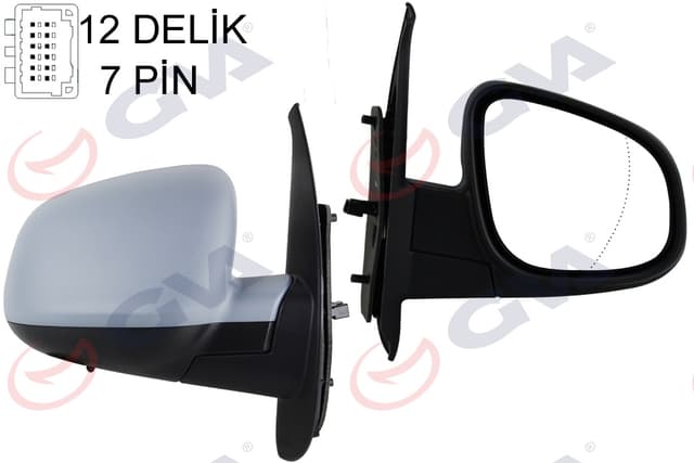 GVA DIŞ DİKİZ AYNASI SAĞ KANGOO-CITAN 13 ELEKTRİKLİ ISITMALI SENSÖRLÜ ASTARLI ASFERİK 7 FİŞ VM-6132EHPASR OEM: 963010714R-963742374R - GVA 1016320 kodlu oto yedek parça