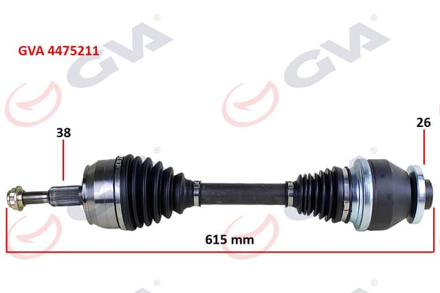 GVA KOMPLE AKS SOL TRANSPORTER T5 2.5 TDİ 03-11 6 VİTES 615mm OEM: 7H0407271AA-7H0407271AC-7H0407271AL - GVA 4475211 kodlu oto yedek parça