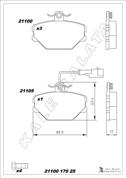 KALE-BALATA ÖN BALATA FİŞLİ TMPR-TİPO UNO 1.4-1.6 PANDA 85-04 OEM: 5892330-793382-5888781 - KALE 21100 170 25 ANS KD13 kodlu oto yedek parça