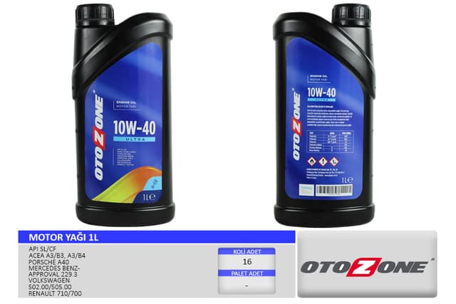 OTOZONE MOTOR YAĞI 10W40 1 LT ULTRA YARI SENTETİK API SL/CF OEM: 10W40 - OTOZONE CYAG2301 kodlu oto yedek parça
