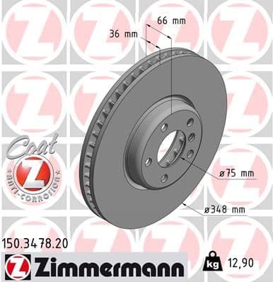 ZIMMERMANN FREN DISKI ON SOL BMW F10 F07 F11 F12 F01 34116785669 OEM: 34116785669 - ZIMMERMANN 150.3478.20 kodlu oto yedek parça