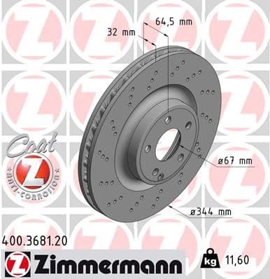 ZIMMERMANN FREN DISKI ON MERCEDES W212 S212 R172 A0004211612 OEM: A0004211612 - ZIMMERMANN 400.3681.20 kodlu oto yedek parça