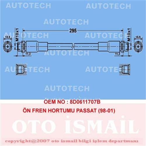 AUTOTECH ÖN FREN HORTUMU PASSAT 98-01 800611707D OEM: 800611707D - AUTOTECH TVP01 kodlu oto yedek parça görseli