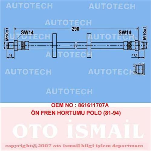 AUTOTECH ÖN FREN HORTUMU POLO 81-94 861611707A OEM: 861611707A - AUTOTECH TVP02 kodlu oto yedek parça görseli