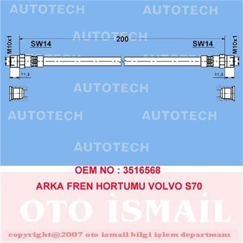 AUTOTECH x ARKA FREN HORTUMU VOLVO S60 00 XC70 02 S70 00 S80 00-06 3516568 OEM: 3516568 - ZZAUTOTECH TVV13 kodlu oto yedek parça görseli