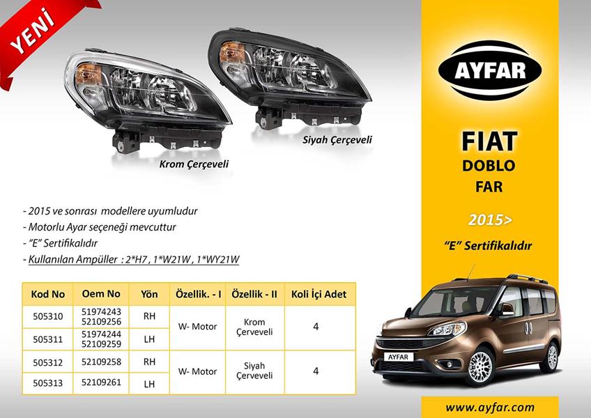AYFAR FAR SOL SİYAH ÇERÇEVELİ FIAT DOBLO 15 OEM: 52109261 - AYFAR 505313 kodlu oto yedek parça görseli