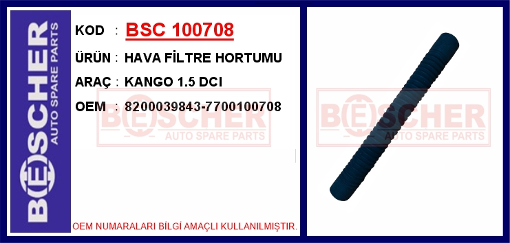 BESCHER HAVA FİLTRE HORTUMU KANGO 1.5 DCI OEM: 8200039843-7700100708 - BSC 100708 kodlu oto yedek parça görseli