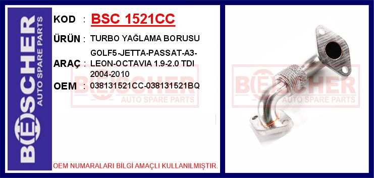 BESCHER EGR BORUSU GOLF5-JETTA-PASSAT-A3-LEON-OCTAVIA 1.9-2.0 TDI 2004-2010 OEM: 038131521CC-038131521BQ - BSC 1521CC kodlu oto yedek parça görseli