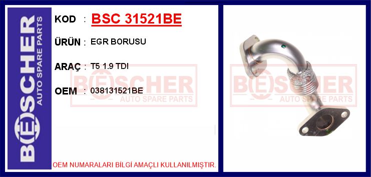 BESCHER EGR BORUSU T5 1.9 TDI OEM: 038131521BE - BSC 31521BE kodlu oto yedek parça görseli