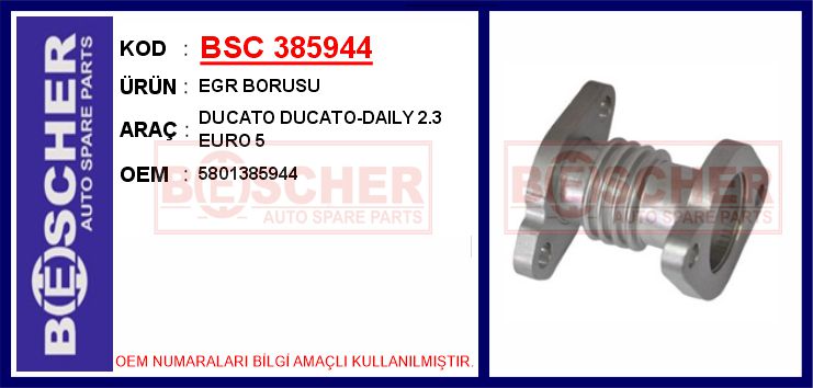 BESCHER EGR BORUSU DUCATO DUCATO-DAILY 2.3 EURO 5 OEM: 5801385944 - BSC 385944 kodlu oto yedek parça görseli